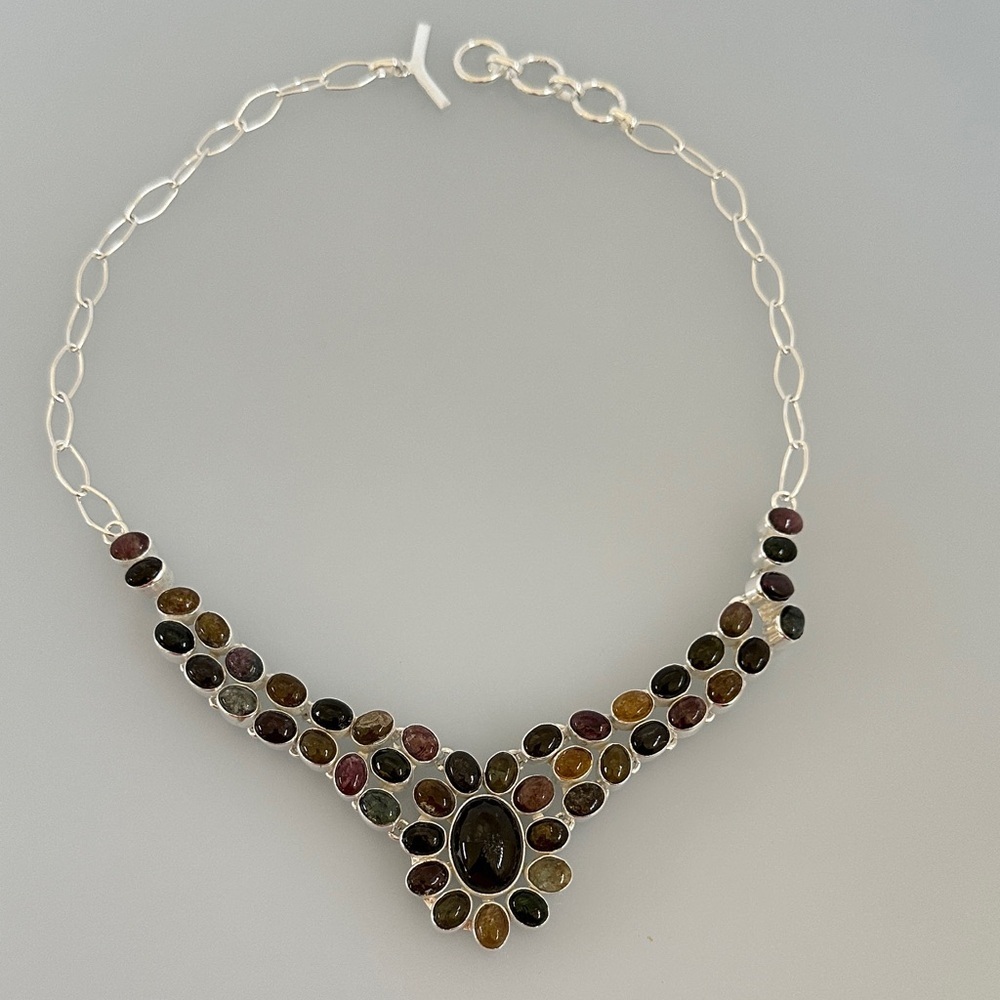 Chic real amethyst Garnet citrine Stone Silver Necklace